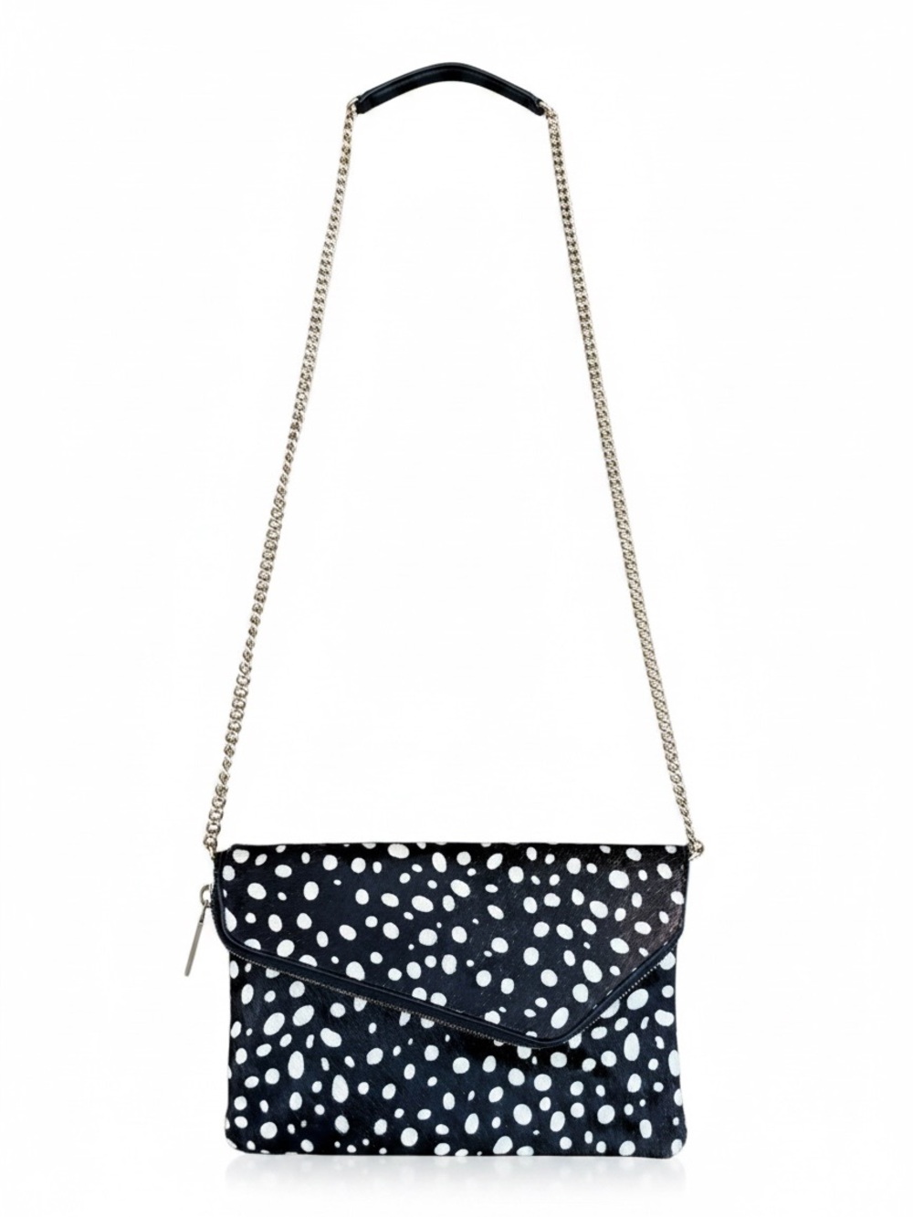 Henri Bendel Spotted Calf Hair Envelope Crossbody Bag with Gold Chain Strap